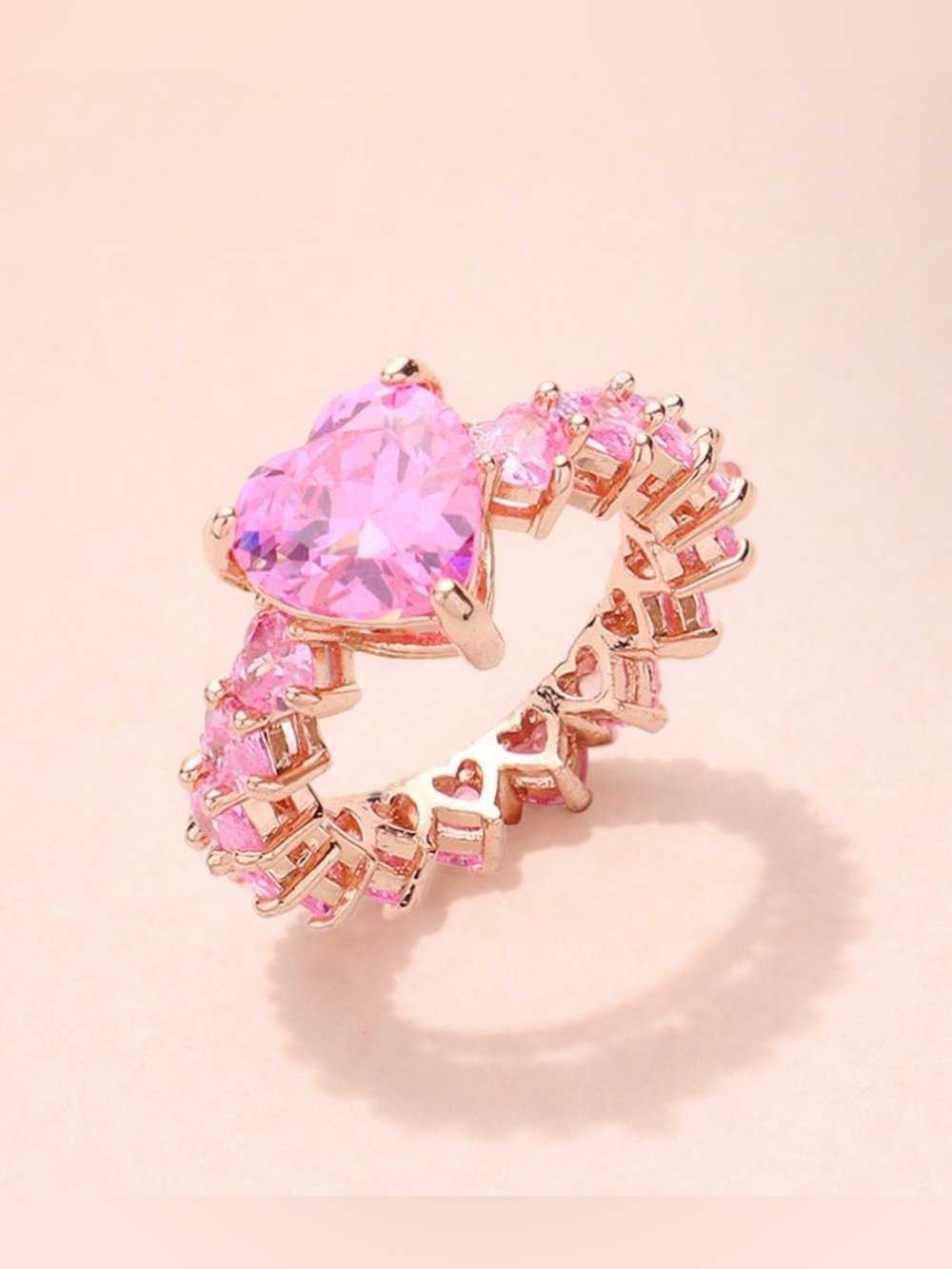 Pink Heart Crystal Ring in Rose Gold